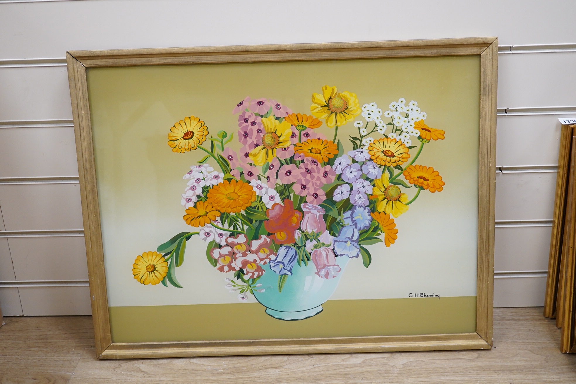 G H Channing, gouache, Still life of flowers in a glass vase, signed, 44 x 60cm. Condition - good